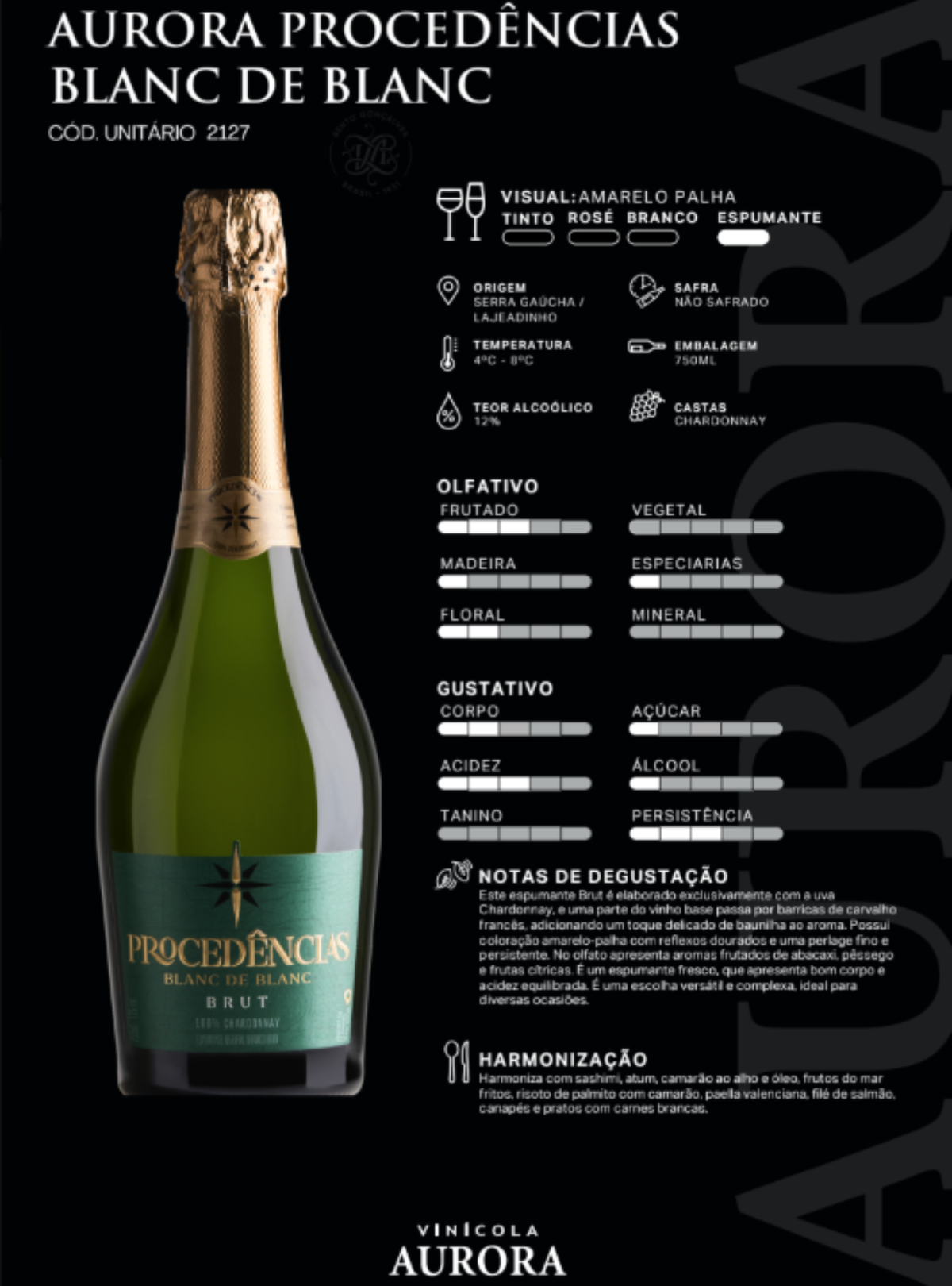 Espumante Aurora Procedências Brut Chardonnay
