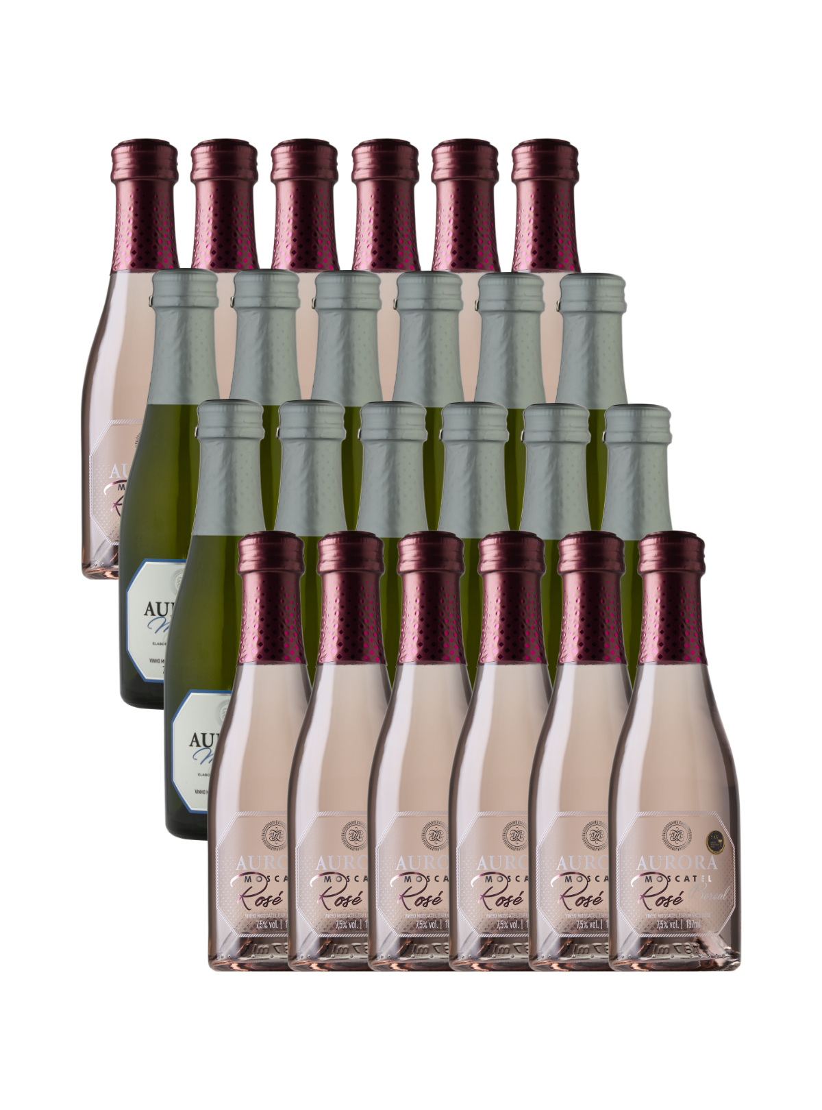 Box Aurora Mini Espumantes Moscatel Branco e Rosé 187ml – 24 Unidades