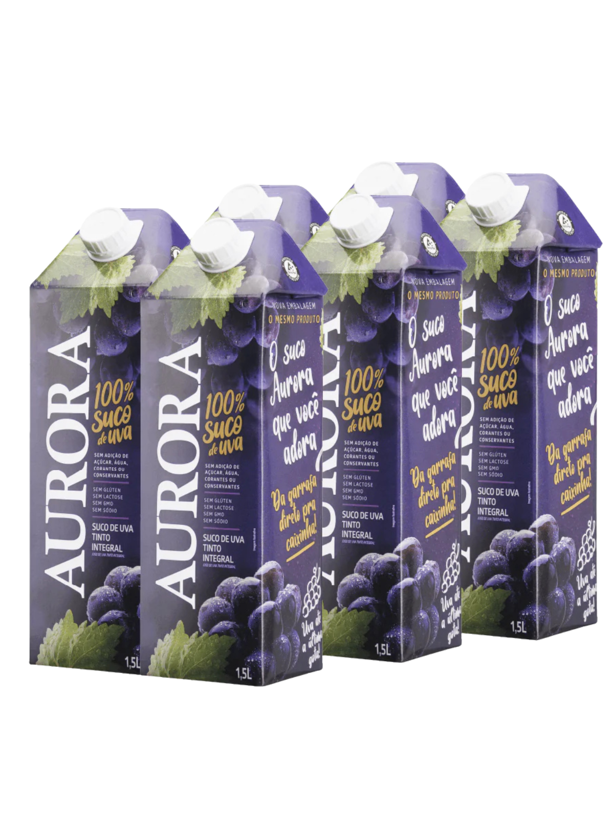 Kit Suco Aurora Integral de Uva Tinto Tetra Pak 1,5L com 6 unidades