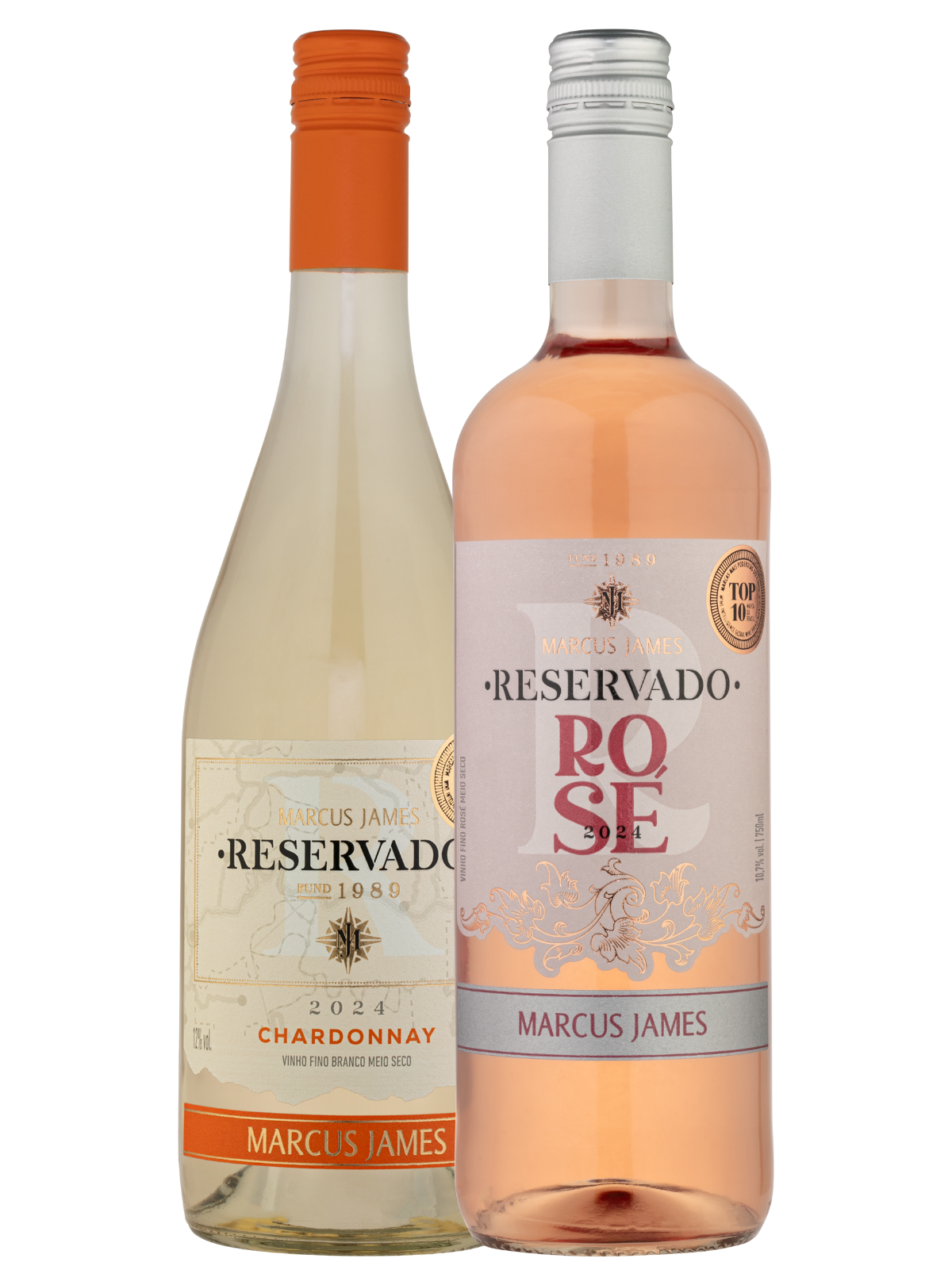 Kit Marcus James com vinho Chardonnay e vinho Rosé