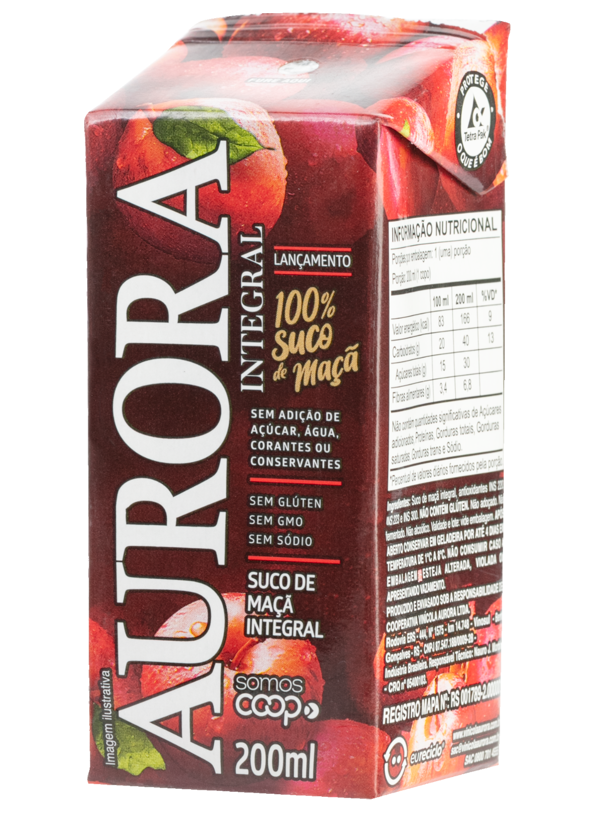 Suco Aurora Integral de Maça 200ml Tetra Pak