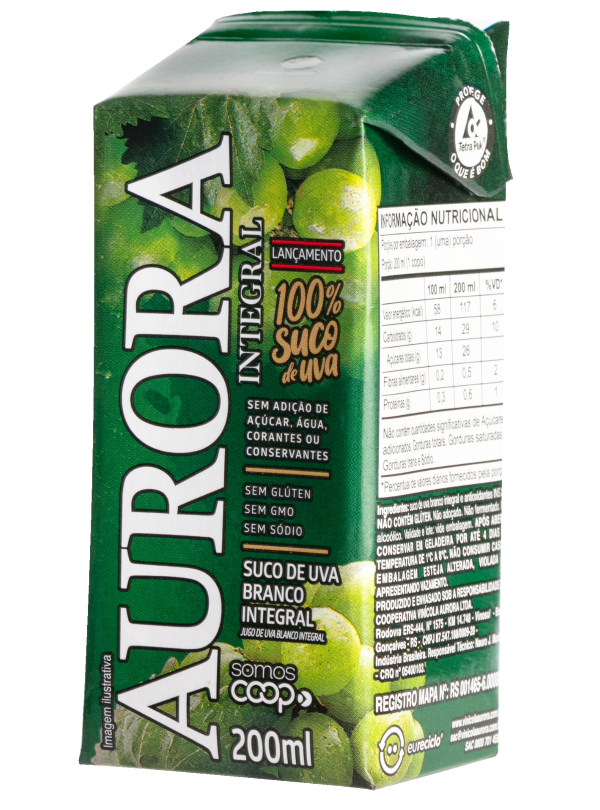 Suco Aurora Integral de Uva branca 200ml Tetra Pak