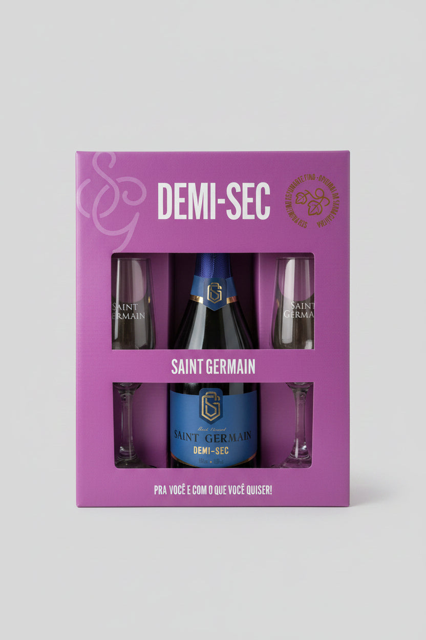 Kit Espumante Saint Germain Demi-Sec Branco com 2 taças