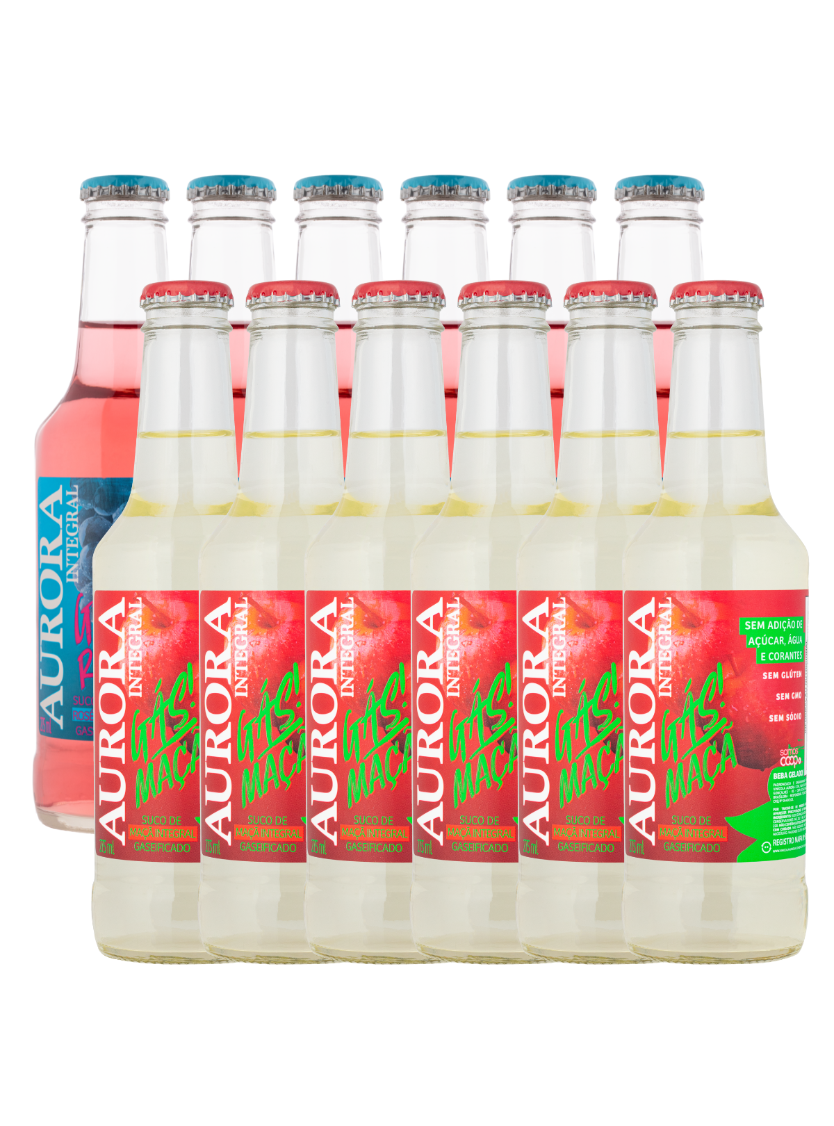 Kit Suco Aurora Integral Gaseificado Rosé e Maça - 12 unidades