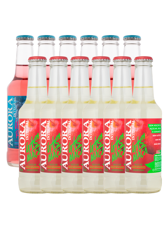 Kit Suco Aurora Integral Gaseificado Rosé e Maça - 12 unidades