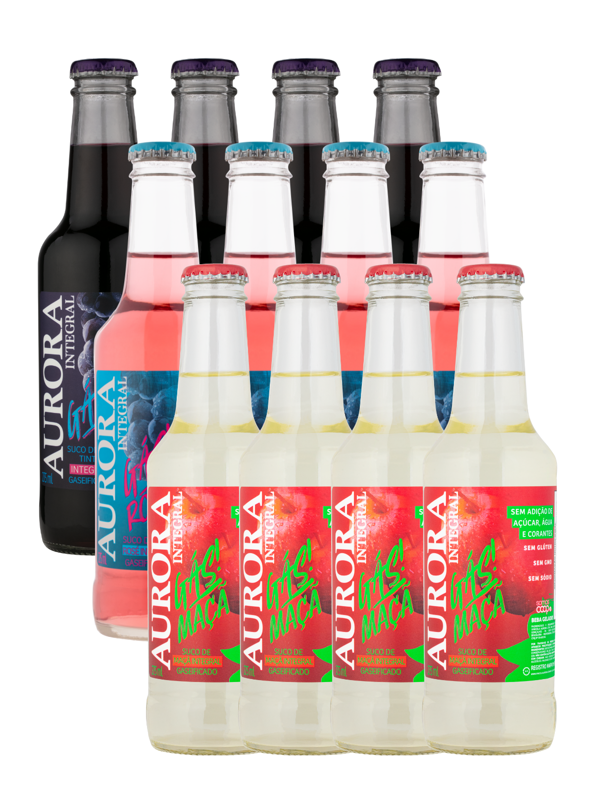 Kit Suco Aurora Integral Gaseificado Tinto, Maçã e Rosé  - 12 unidades