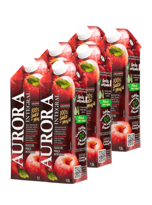 Kit Suco Aurora Integral de Maçã Tetra Pak 1,5L com 6 unidades