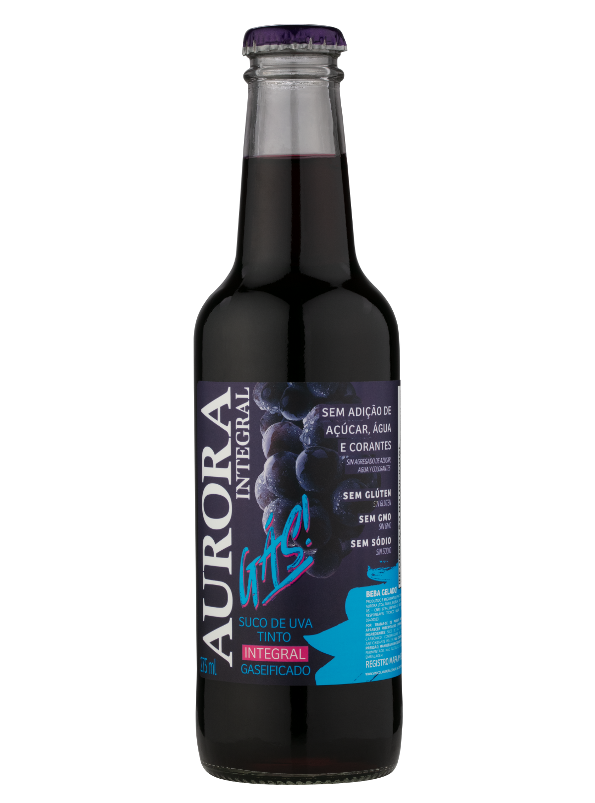 Suco Aurora Integral de Uva Tinto Gaseificado Aurora Garrafa 275ml