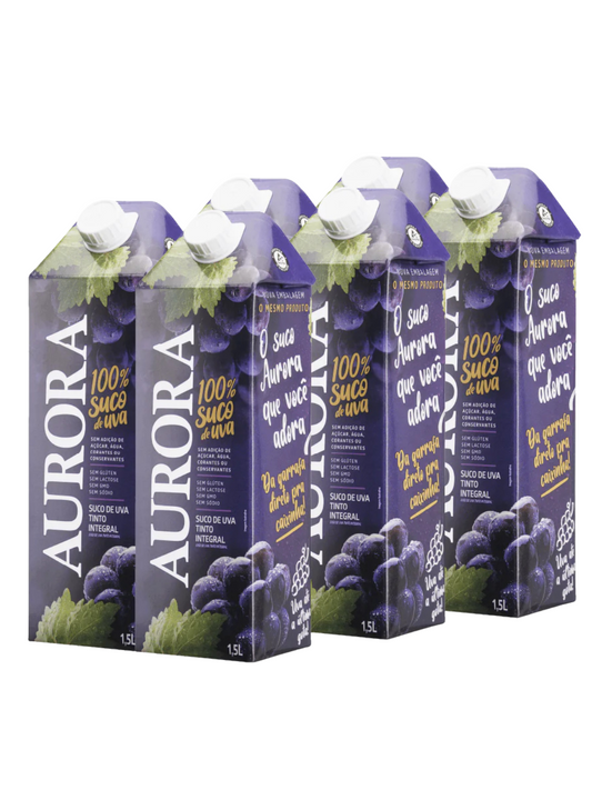 Kit Suco Aurora Integral de Uva Tinto Tetra Pak 1,5L com 6 unidades