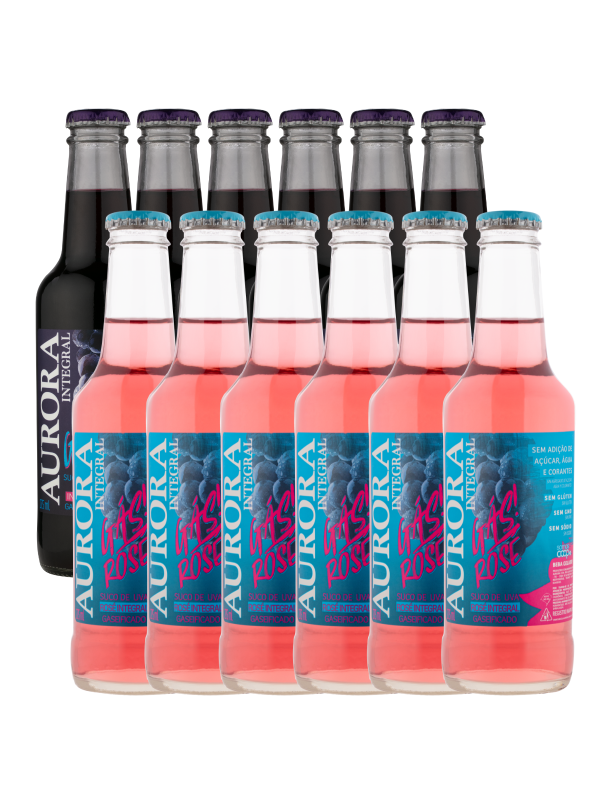 Kit Suco Aurora Integral Gaseificado Tinto e Rosé  - 12 unidades